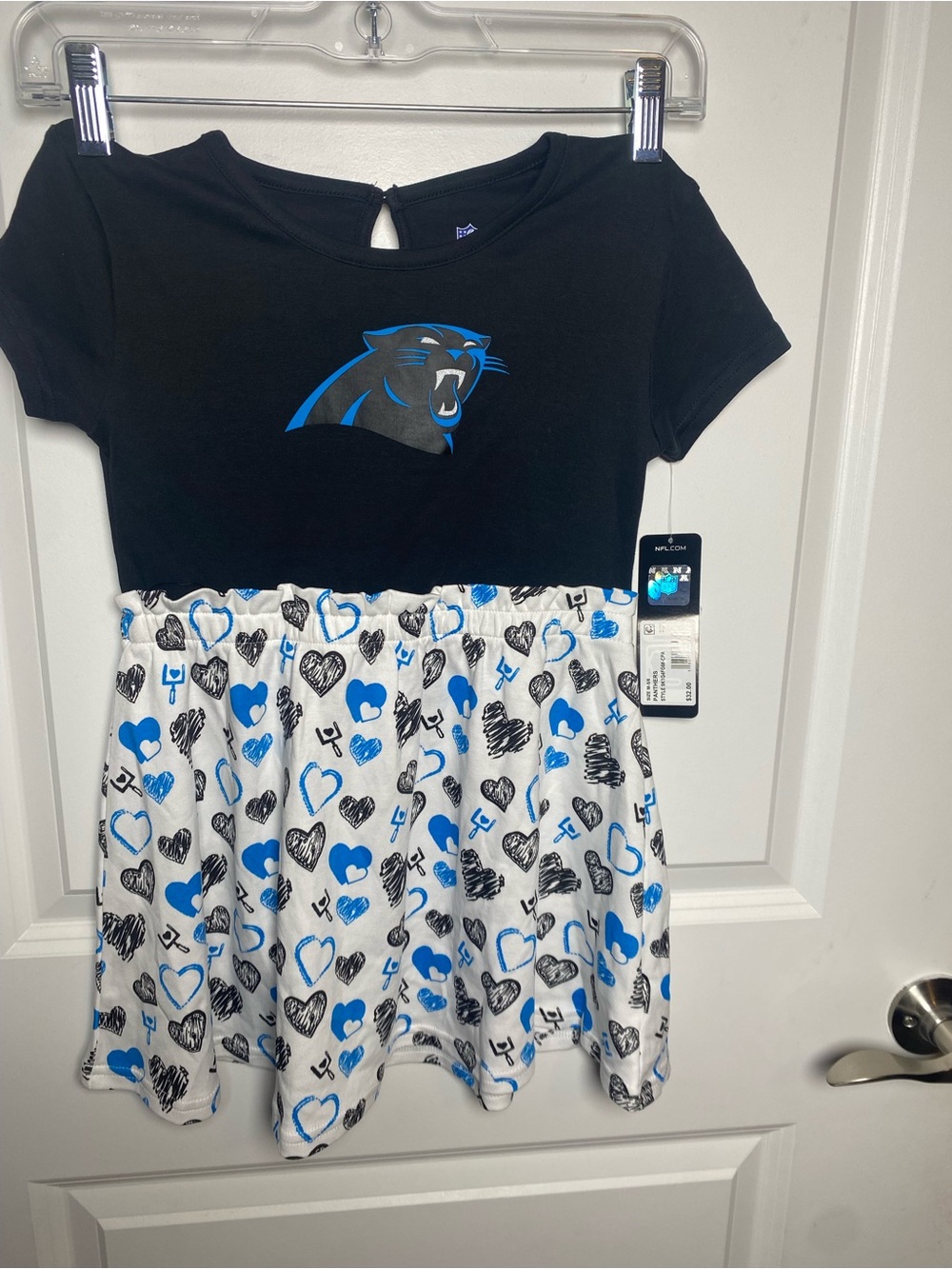 NFL Girls' Black & White Dress with Blue Heart Print